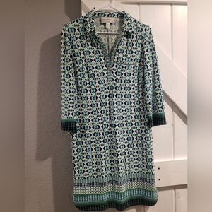 Donna Morgan Geometric Patterned Green and Blue Dress